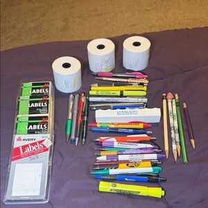 Assorted Writing Instruments and Office Supplies Set - some drug rep pens